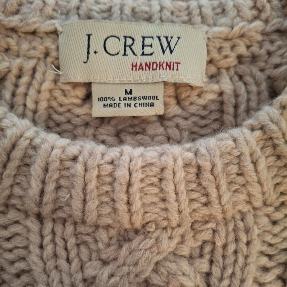 Vintage Men's J. CREW Handknit Cable Knit 100% Lambswool Fisherman Sweater Med - Picture 2 of 4